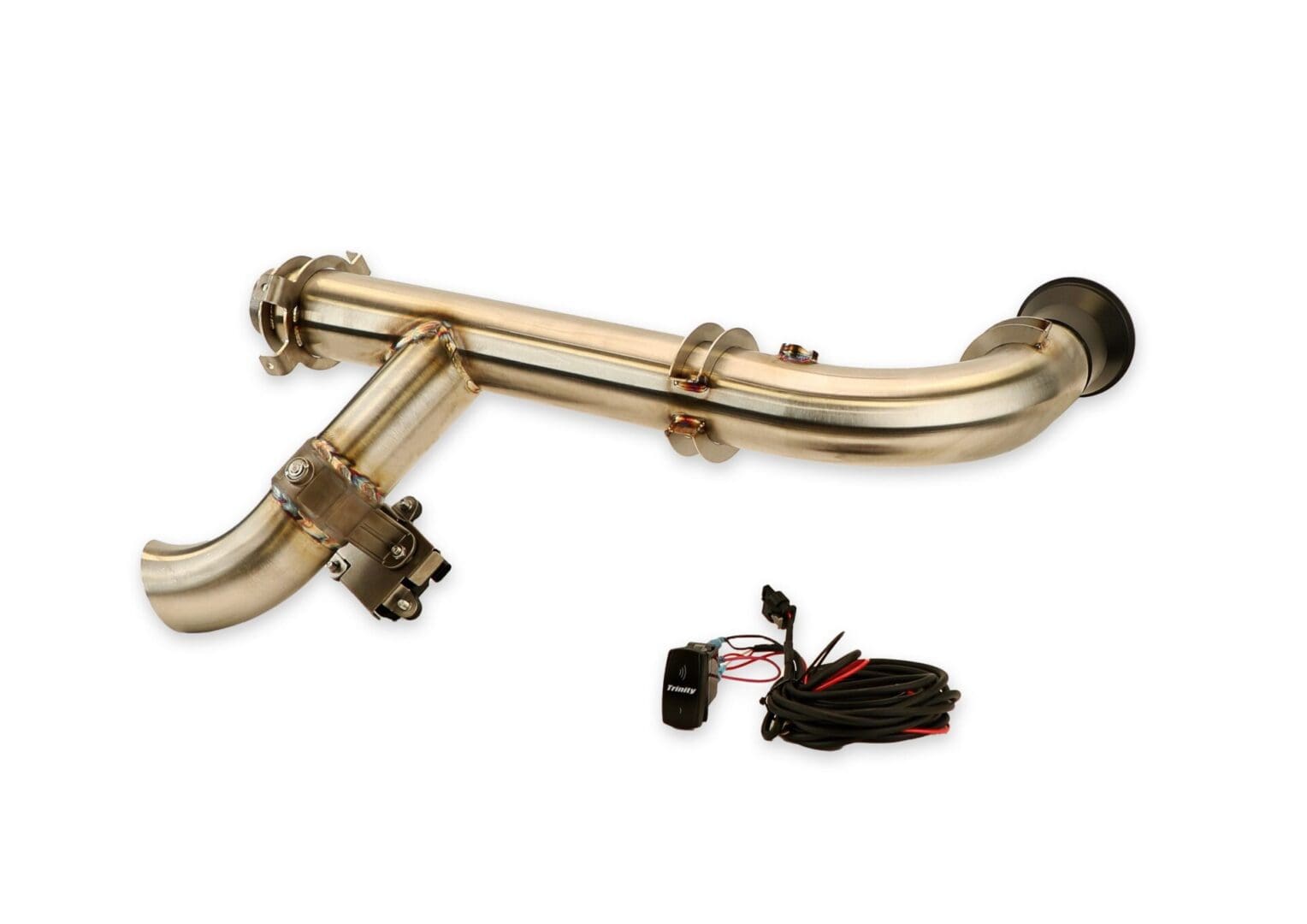 A gold exhaust pipe with an electronic control.