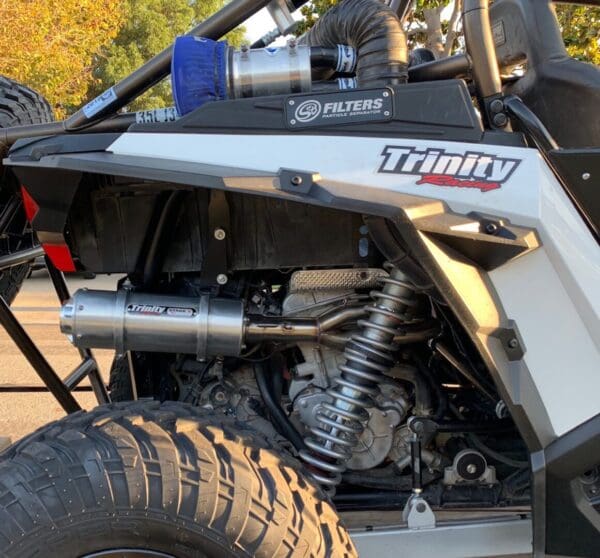 A close up of the front end of an atv.