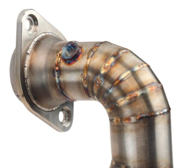 A close up of the side view of a catalytic converter.