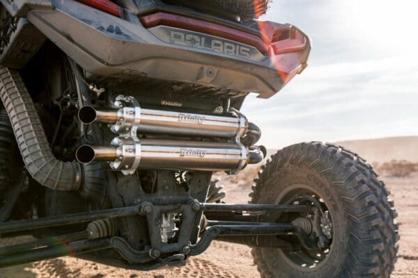 A close up of the rear end of an atv.