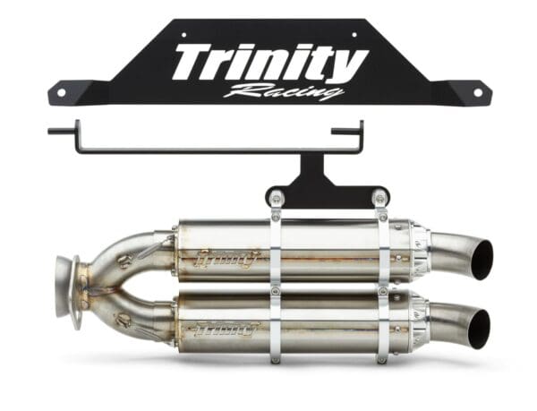 A trinity racing exhaust system with the logo on it.