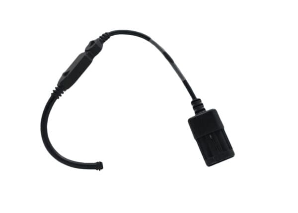 A black cord with an ear bud attached to it.