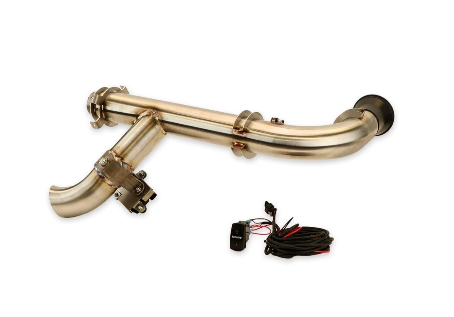 A gold exhaust pipe with an electronic control.